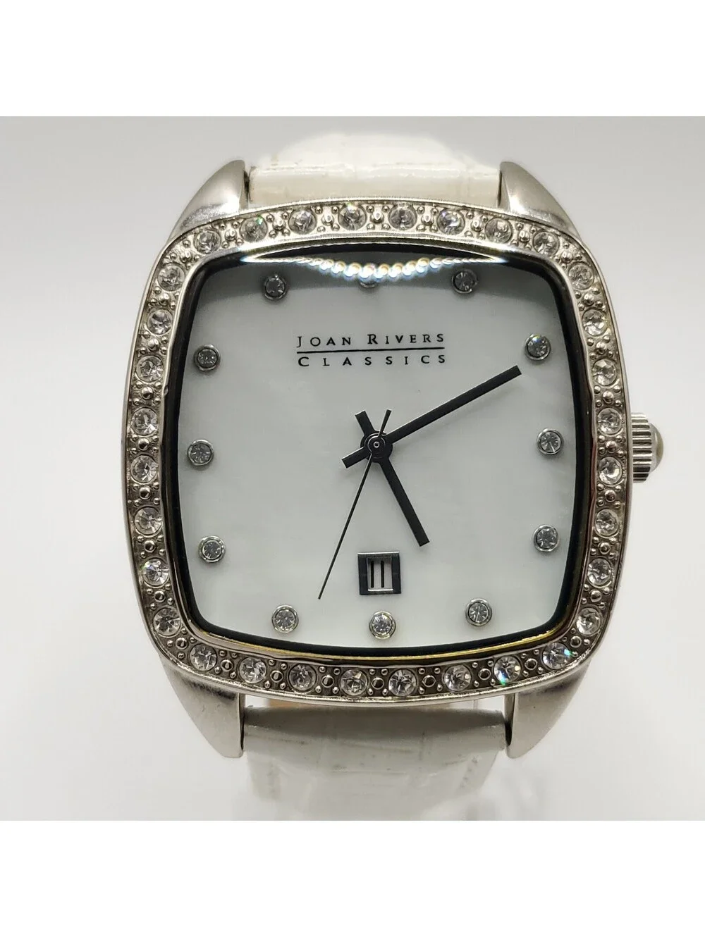 Joan Rivers Classics Watch New Battery White Band 38mm Square MOP Dial